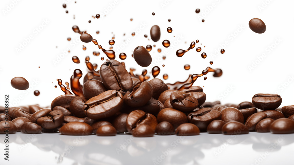 Explosion of coffee coffee beans bouncing over the cafe Explosion of coffee coffee beans bouncing over the cafe
