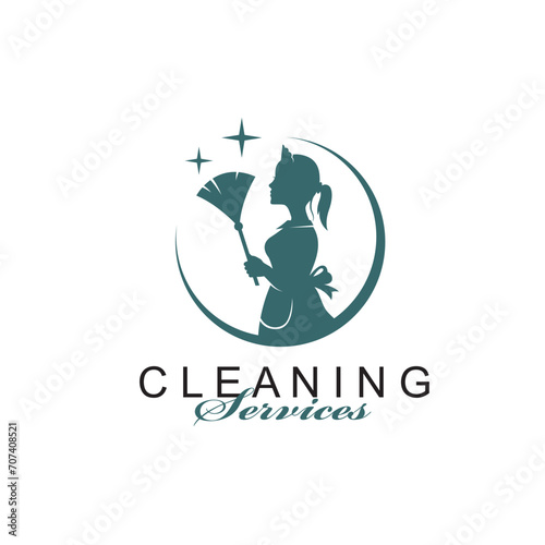 house maid lady for cleaning service design with whisk in hand isolated on white background