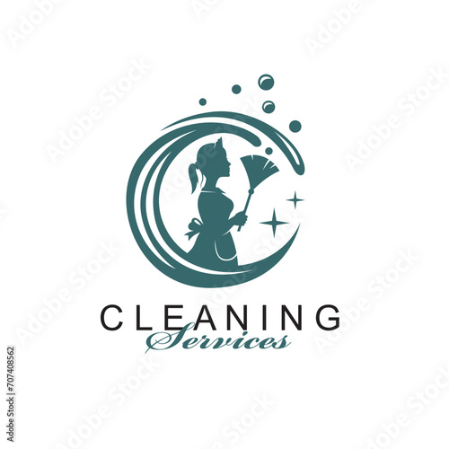 house maid lady for cleaning service design with whisk in hand isolated on white background