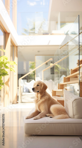 Golden Retriever dog feels great and cozy in a beautiful modern home
