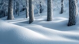 A snow covered trees in a forest with some people walking, AI