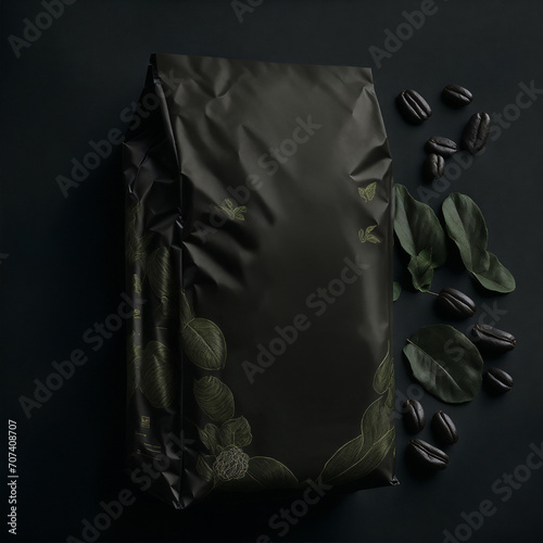 Premium Coffee Packaging with Coffee Beans and Leaves © arber.design