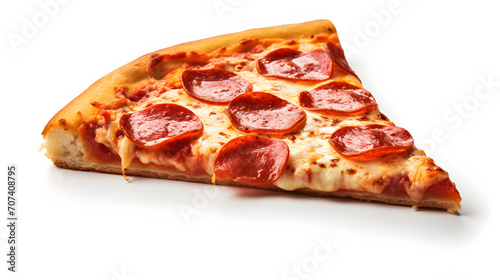Cut off slice pizza isolated on white background. Neural network AI generated art