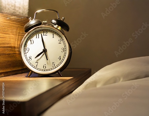 Alarm clock on a table beside bed