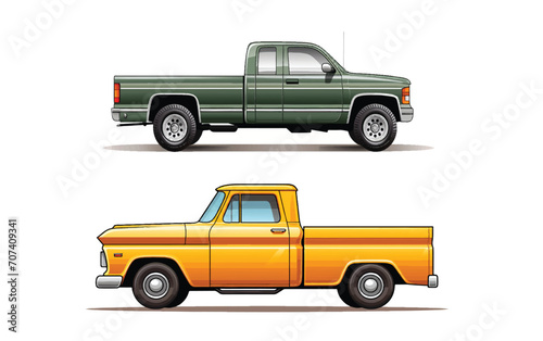 Side-view perspective of a pickup truck. Exceptional quality vector illustration.