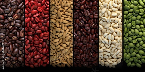 Collection of various kinds of coffee beans. generative AI photo