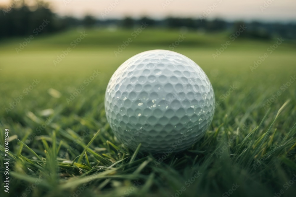 Illustration, golf ball on grass inside golf course, AI generated Illustration, golf ball on grass inside golf course, AI generated