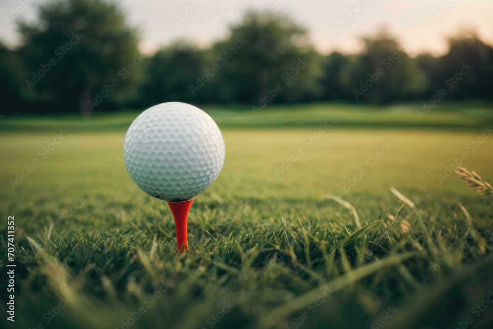 Illustration, golf ball on grass inside golf course, AI generated Illustration, golf ball on grass inside golf course, AI generated