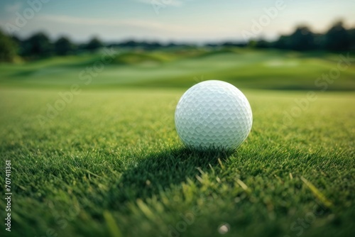 Illustration  golf ball on grass inside golf course  AI generated