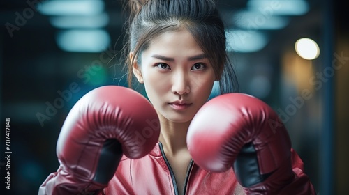 close-up photo shot of Asian woman with punching style