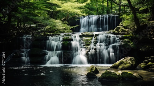 background view of a waterfall in the middle of the forest. background natural view