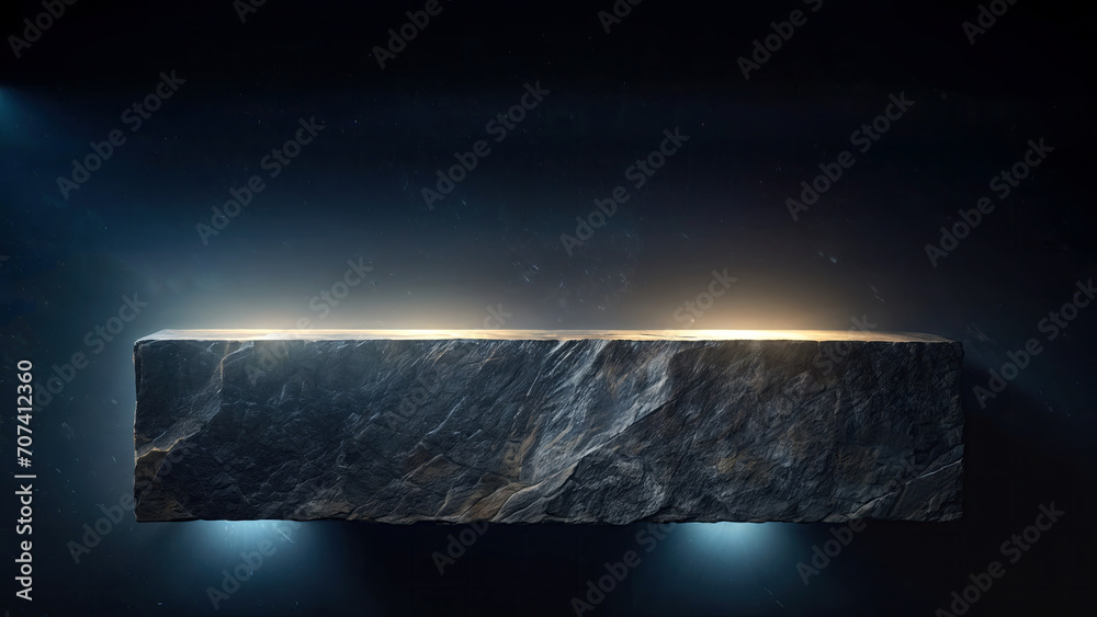 rectangular stone with rocky texture protrudes from foggy noise with ...