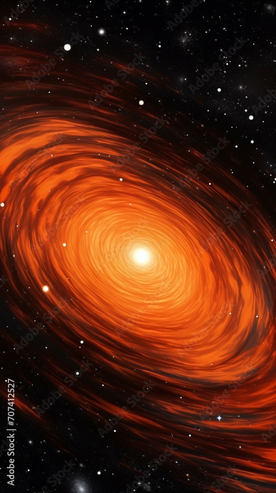 Swirling Orange Galaxy with Stars in Space