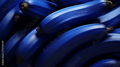 An exquisite close-up of a cluster of ripe blue java bananas, showcasing the intricate details of their skin texture and the play of light on the vibrant blue hues -Generative Ai 