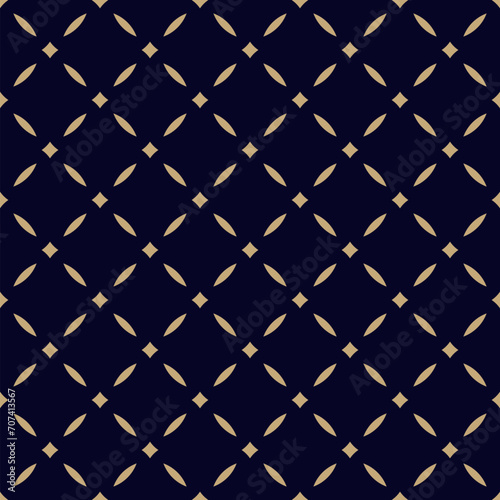 Golden abstract geometric seamless pattern in oriental style. Luxury vector background. Simple graphic ornament. Black and gold texture with diamonds, rhombuses, grid, lattice. Elegant repeated design