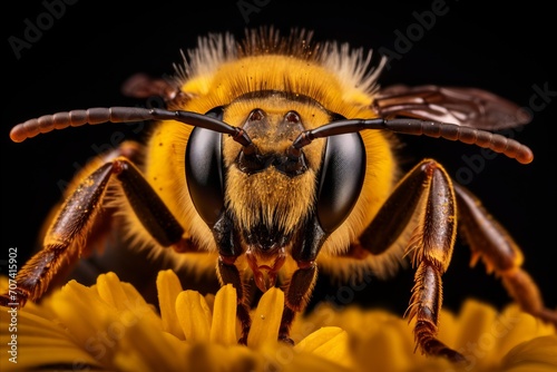 Stunning Close-up Portrait of a Bee Engaging in Natural Nectar Collection from a Vibrant Flower © katrin888