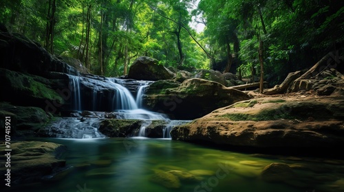 background view of a waterfall in the middle of the forest. background natural view