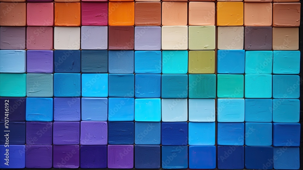 Color palette, swatches of different colors with brush and roller, paint sample catalog guide