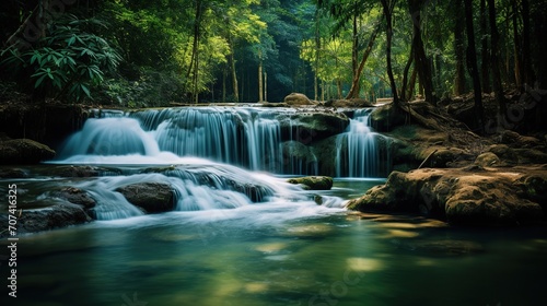 background view of a waterfall in the middle of the forest. background natural view © nomesart