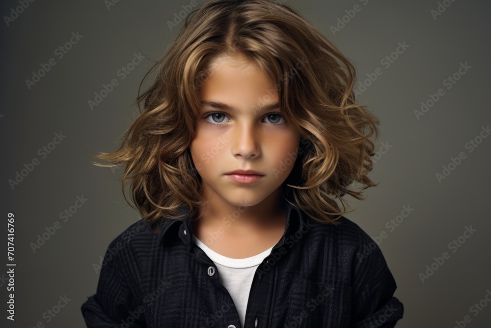 Portrait of a cute little boy with curly hair. Studio shot. Portrait of a cute little boy with curly hair. Studio shot.