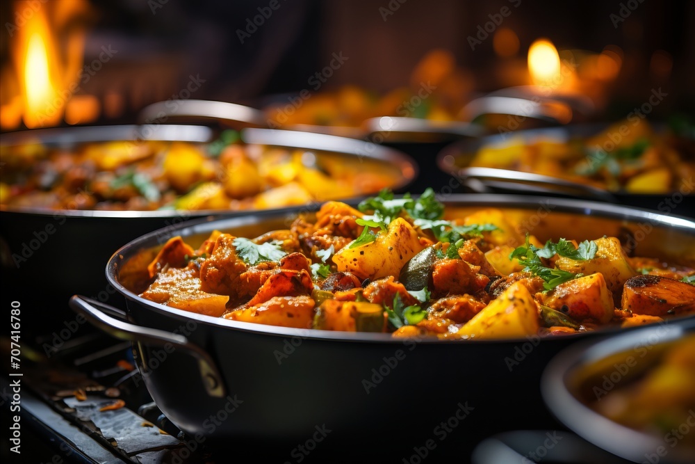 Vibrant Buffet Table with Diverse Array of Colorful and Textured Delicious Dishes Vibrant Buffet Table with Diverse Array of Colorful and Textured Delicious Dishes