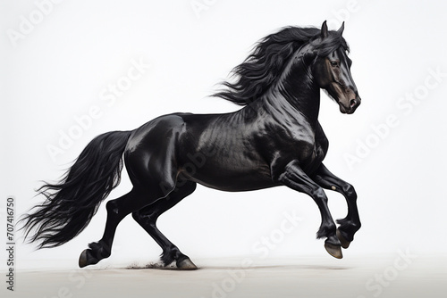 black horse isolated on white. Generative AI © CLEMERSONDESALES