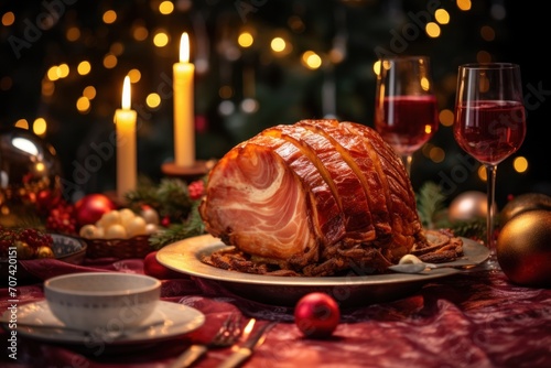 Holiday Tradition: Warmly Lit Christmas Ham with Candles