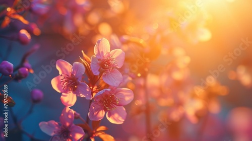 Beautiful light flowers background, copy space. Generative AI © lanych