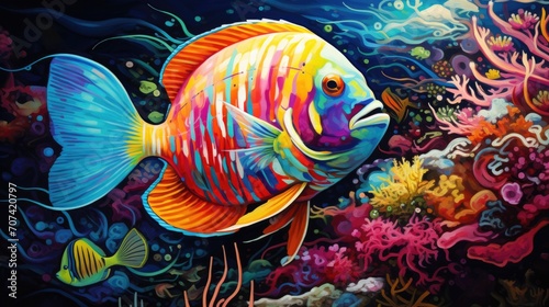 depiction of a colorful angelfish swimming among vibrant coral formations generative ai
