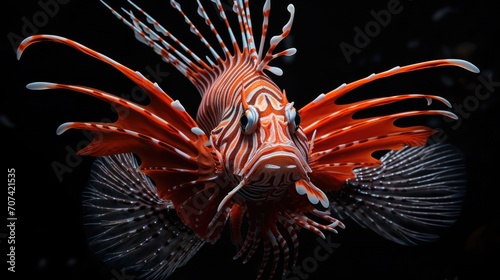 depiction of a mesmerizing lionfish with its striking and venomous spines generative ai