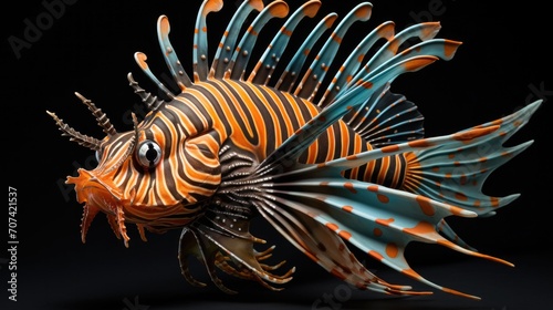 depiction of a mesmerizing lionfish with its striking and venomous spines generative ai