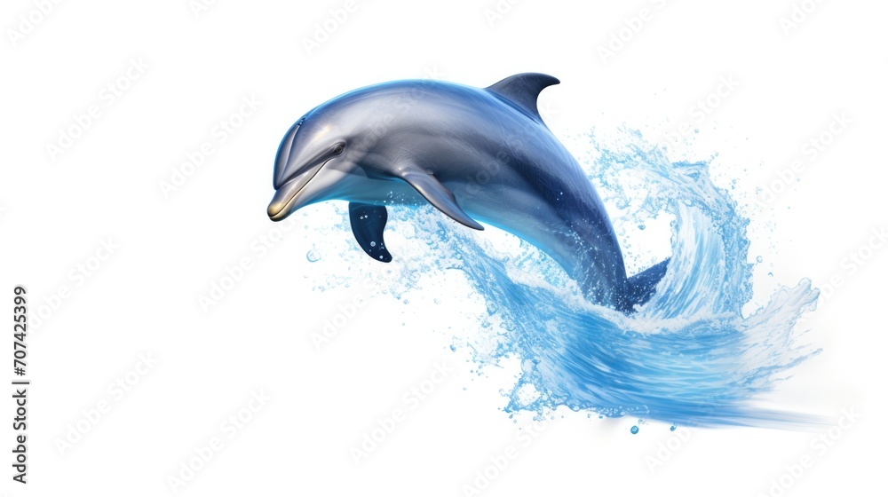 Highly detailed portrayal of a bottlenose dolphin leaping playfully out of the water generative ai