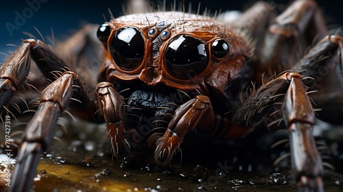 Close-up of a tarantula's eyes, capturing the reflective nature and intensity of its gaze  -Generative Ai  © Online Jack Oliver