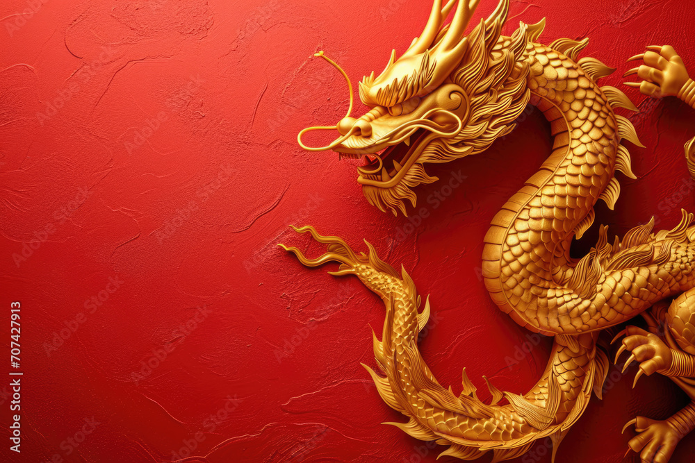 2024 Chinese new year, year of the dragon banner template design with dragons, clouds and flowers background. Chinese translation: Dragon 2024 Chinese new year, year of the dragon banner template design with dragons, clouds and flowers background. Chinese translation: Dragon