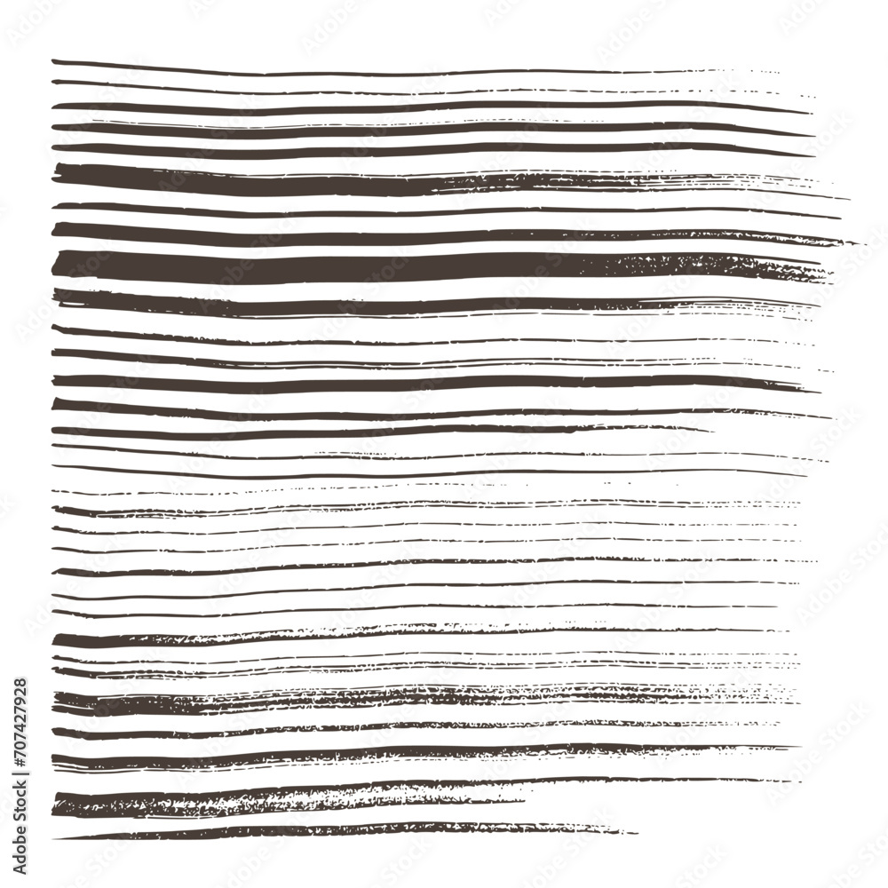 Set of horizontal thin and thick black lines drawn by thin brush, pencil, felt-tip pen, marker by hand. Vector elements for design and text underlining. - obrazy, fototapety, plakaty 