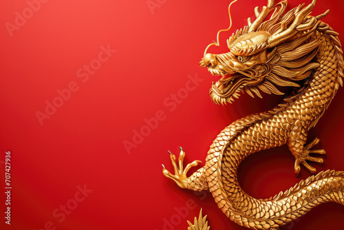 2024 Chinese new year  year of the dragon banner template design with dragons  clouds and flowers background. Chinese translation  Dragon