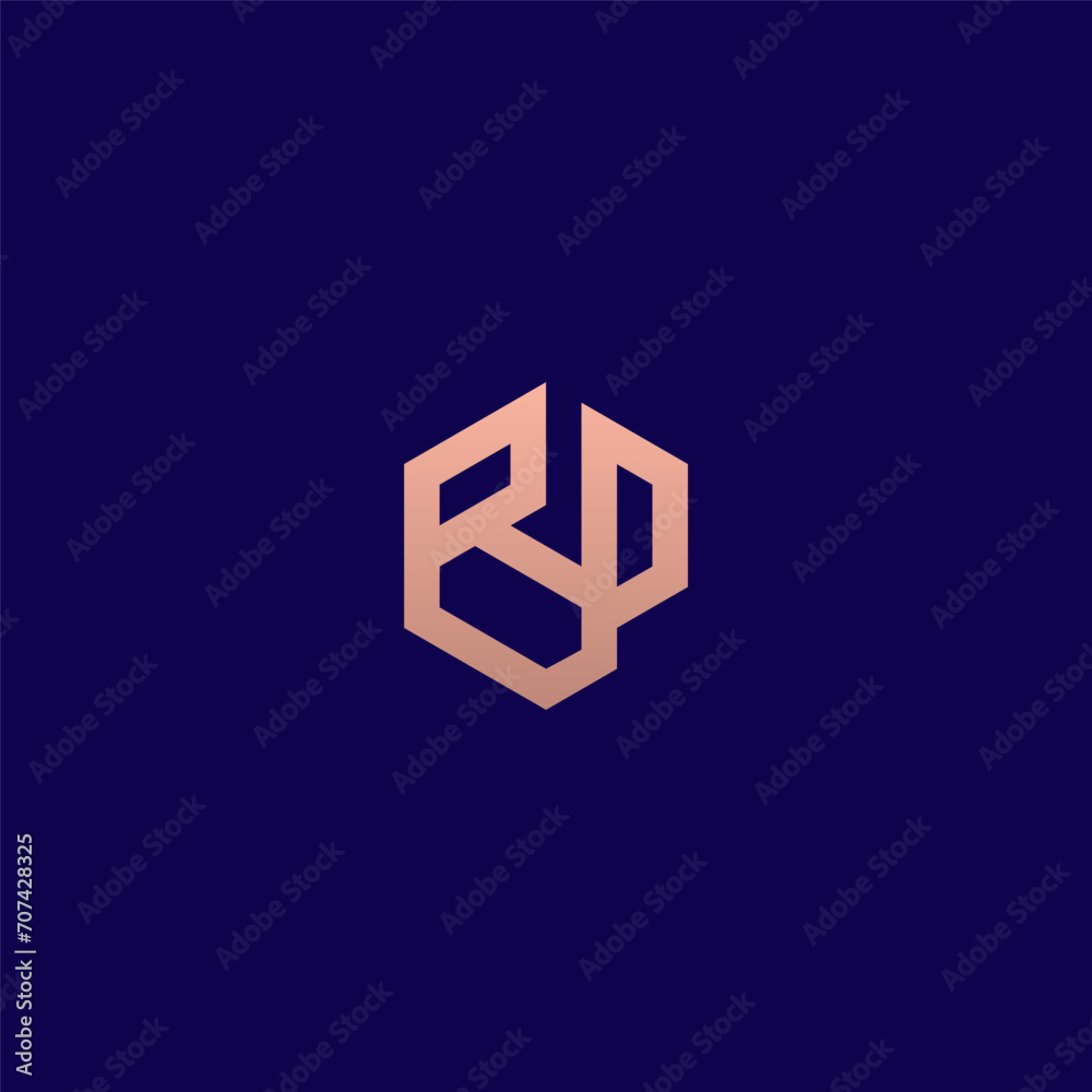 BP monogram luxurious logo in hexagon shape with gold gradient BP monogram luxurious logo in hexagon shape with gold gradient