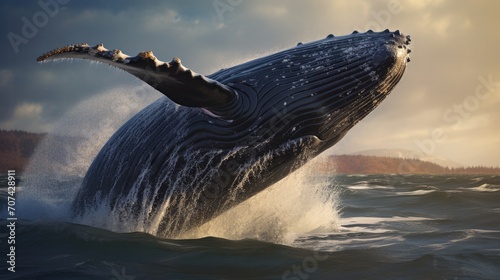 humpback whale surfacing in spectacular display generative ai