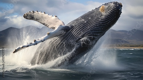 humpback whale surfacing in spectacular display generative ai © Francheska