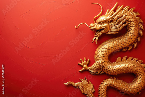 2024 Chinese new year, year of the dragon banner template design with dragons, clouds and flowers background. Chinese translation: Dragon © STORYTELLER