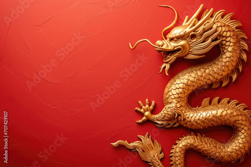 2024 Chinese new year, year of the dragon banner template design with dragons, clouds and flowers background. Chinese translation: Dragon