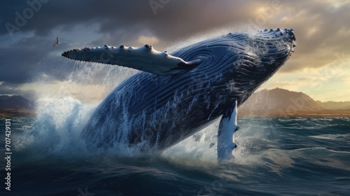 humpback whale surfacing in spectacular display generative ai © Francheska