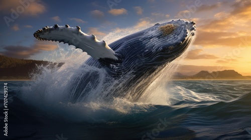 humpback whale surfacing in spectacular display generative ai © Francheska