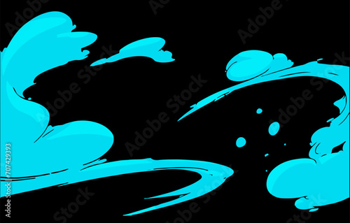 Landscape with visual effect of smoke and wind. Vector illustration in CG game art style.