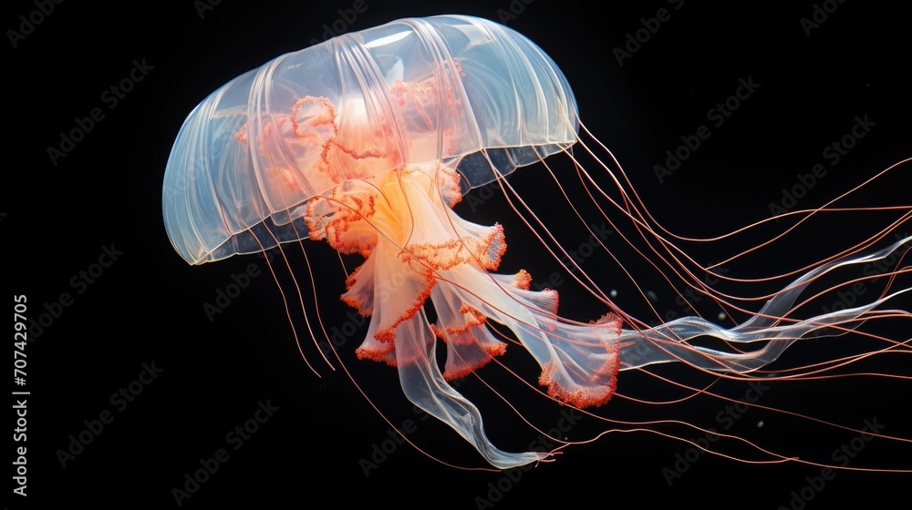 Obraz premium fascinating jellyfish pulsing in the dark depths. generative ai