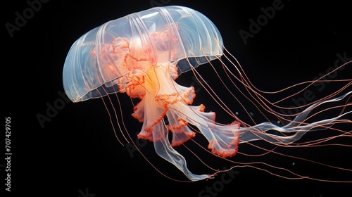 fascinating jellyfish pulsing in the dark depths. generative ai