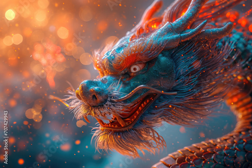 2024 Chinese new year, year of the dragon banner template design with dragons, clouds and flowers background. Chinese translation: Dragon © STORYTELLER