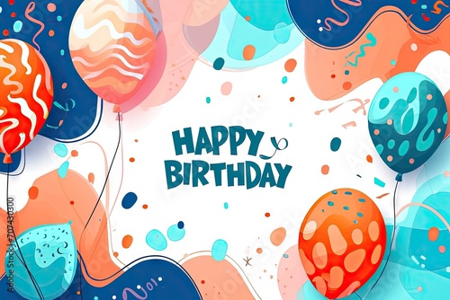 happy birthday to you with balloons on an orange background Generative AI