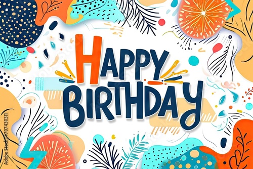 a happy birthday picture with orange and blue backgrounds Generative AI