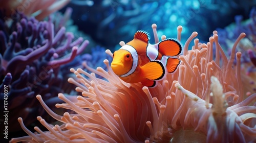 surprising clownfish hidden inside the tentacles of an anemone generative ai